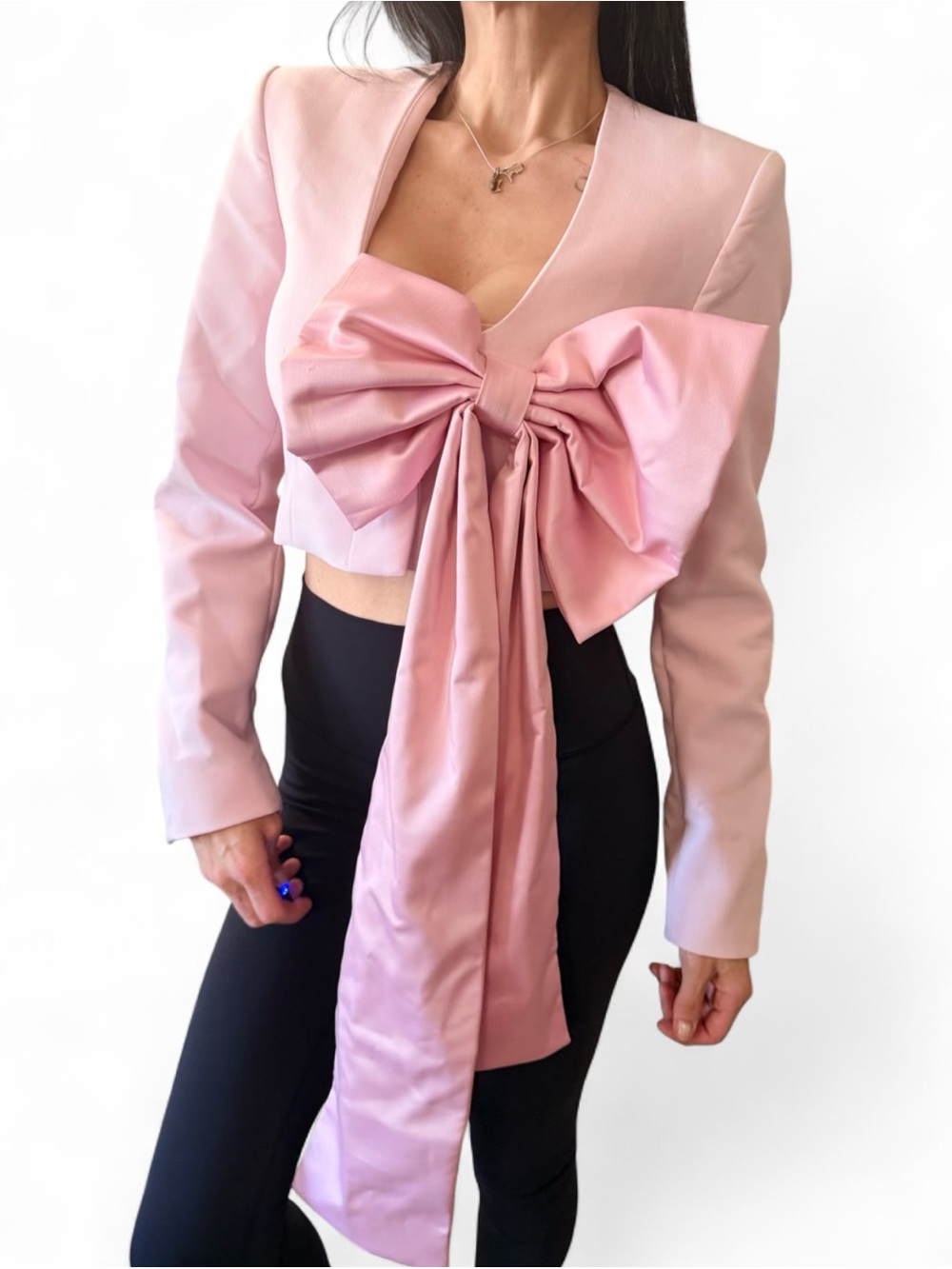 ✨ Gorgeous & Sold Out Zara Cropped Pink Blazer with Maxi Front Bow Details! ✨